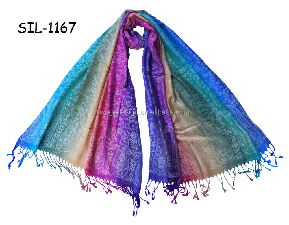 Hot sold popular factory stylish rayon rainbow color jacquard paisley flower pashmina shawl and scarf