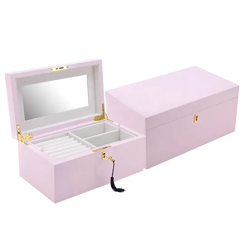 Wholesale Custom Logo Jewellery Storage Case Luxury Mirror Wooden Jewelry Box