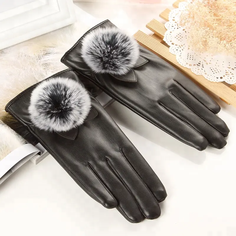 Groothandel Mode Elegante Dames Warm Touchscreen Pu Lederen Handschoenen Voor Fietsen
