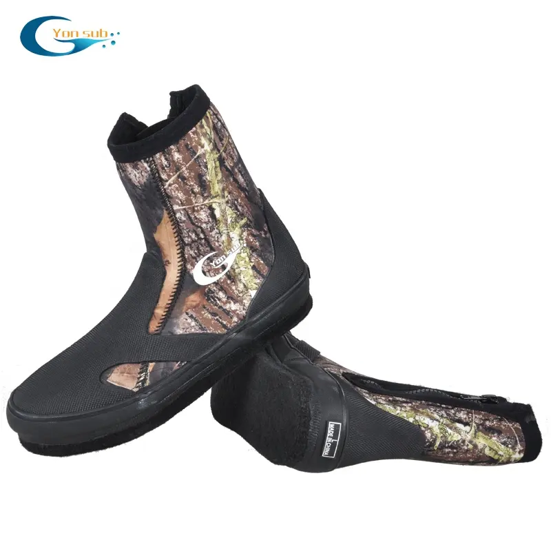 Chaussures de pêche à motif Camouflage, antidérapant, en néoprène, résistantes à l'usure, en amont, bottes de plongée au chaud, 5MM