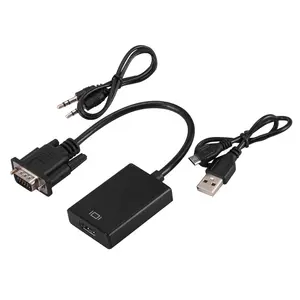 Wholesale vga2hdmi cable-1080P HD Audio TV AV HDTV Video Cable Converter Adapter With Audio VGA To HDMI Output with USB cable