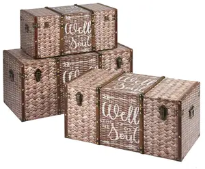 Bamboo Weaving design wooden large storage box trunk set