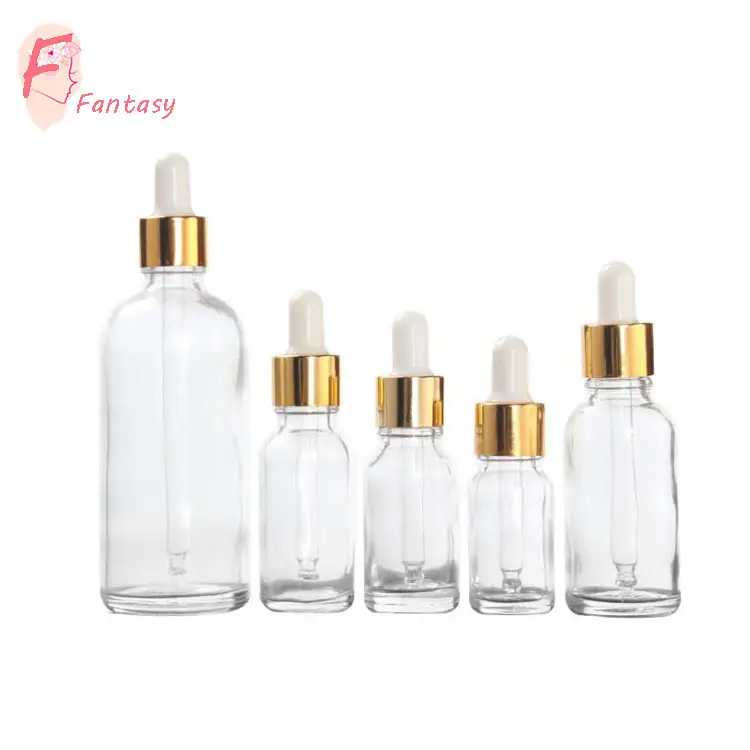 Chai Nhỏ Giọt Thủy Tinh Trong Suốt Với Pipet Vàng 5Ml 10Ml 15Ml 20Ml 30Ml 50Ml 100Ml Chai Tinh Dầu