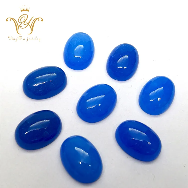 Wholesale oval cabochon cut dark blue dyed jade stone