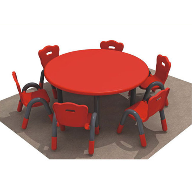 Red round table 6 seater children student plastic table and chair