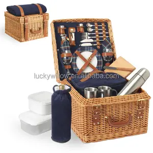Delicate English Style Willow Picnic Basket With Service For 2