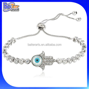 Ajustable Placa Negro Pistola de Oro Hamsa Pulsera Plata 925 Cubic Zircon pavimentan turca Mano de Hamsa del ojo malvado Pulsera - Product Image 2