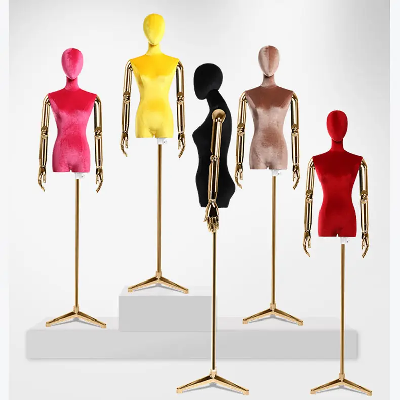 Xinji Nieuwe Mode Modellen Stof Torso Dummy Mannequins Vrouwelijke Gouden Hand Mannequin Half Lichaam