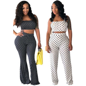 Spaghetti Crop Top En Polka Dot Flare Broek Set 2 Stuk Outfits Voor Vrouwen - Product Image 1