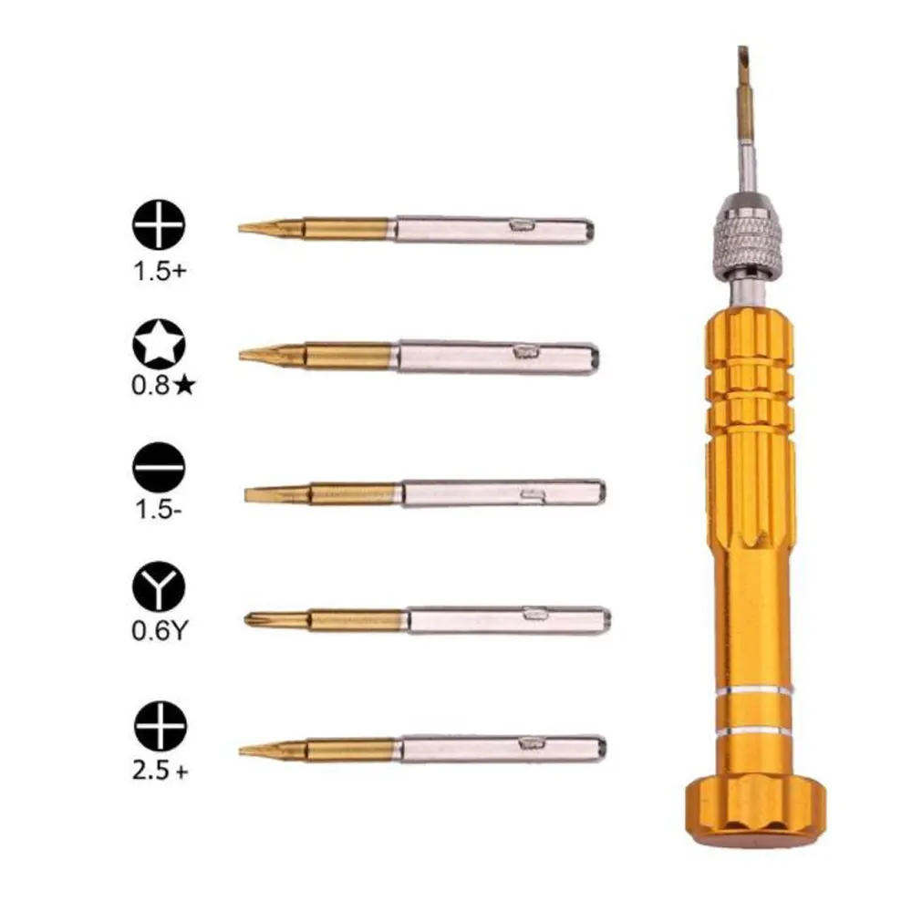 Destornillador 5 en 1 multifuncional Torx hexagonal ranurado, herramienta magnética de precisión para PC, reloj, teléfono móvil