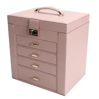 Venda por atacado de luxo logotipo personalizado jóias feitas em couro azul rosa grande caixa de jóias feita em couro