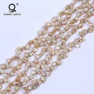 Daking Jewelry Champagne 7-8mm Perlas naturales <span class=keywords><strong>de</strong></span> agua dulce Hebras <span class=keywords><strong>Precio</strong></span> <span class=keywords><strong>de</strong></span> <span class=keywords><strong>una</strong></span> <span class=keywords><strong>perla</strong></span> verdadera - Product Image 2