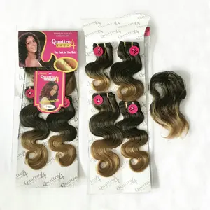 Groothandel Braziliaanse Body Wave Synthetisch Haar Weven Met 1Pc Synthetisch Sluiting, Quattro Indian Krul 4 Stuks Blend Haar