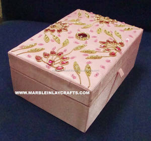 Elegance Zari Embroidery Fabric/Silk <b>Jewellery</b> <b>Box</b> <b>for</b> Wedding <b>Gifts</b> - Product Image 1