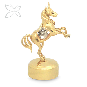 Crystocraft Metal Gold Plated Hand Cranked <b>Music</b> <b>Box</b> with Brilliant Cut Crystals Round Shape Unicorn Girlfriend Gift - Product Image 1