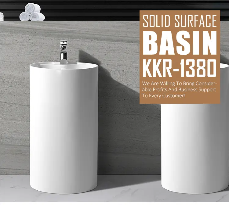 Cuarto de baño a mano lavabo soporte sólido superficie lavabo de Pedestal de piedra de resina independiente lavabo