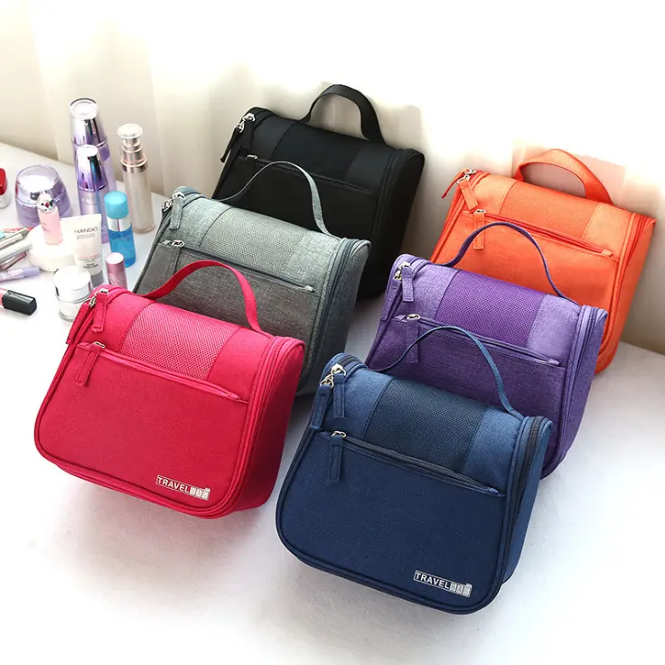 Üretici asılı su geçirmez kanca kozmetik çantası seyahat örgü tuvalet organizatör çantası