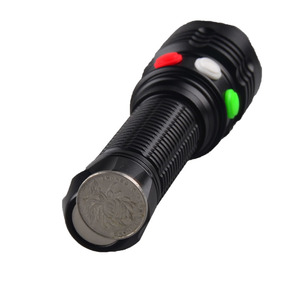 Senter LED Aluminium Magnetik, Lampu Senter Sinyal LED Berubah <span class=keywords><strong>3</strong></span> Warna, Merah Hijau Putih