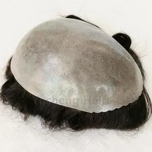 자연적인 보는, 안락한, 남자를 위한 정면 scalloped PU 피부 toupee, PU 피부 사람의 모발 보충