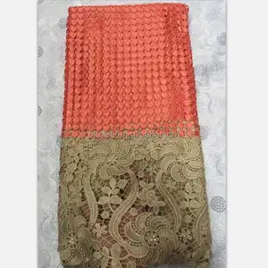 KL64731 high quality embroidery designs orange cotton african guipure lace fabric for women