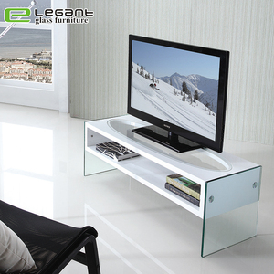 Contemporary Clear <strong>Glass</strong> <strong>TV</strong> <strong>Stand</strong> with High Gloss White Painting Drawers - Product Image 4