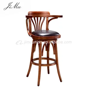 Tabouret de bar en bois sculpté à 4 jambes avec accoudoir, mobilier de boîte de nuit antique, noir, vente en gros - Product Image 1