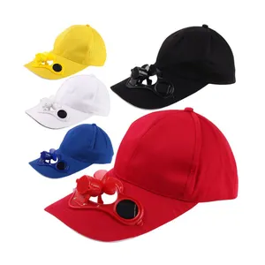 Custom made logo 6 panel 100% cotton sports caps camping solar fan baseball cap wholesale