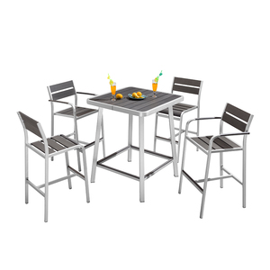 Patio Outdoor Bar Brushed Aluminum High Patio Outdoor Bar Furniture Set With Plastic Wood