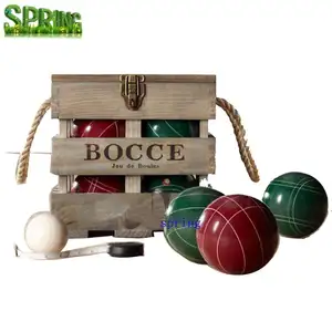Bocce Ball de resina de tamaño personalizado juego de deportes al aire libre juego de boquillas de césped con caja de madera bolsa de transporte para un fácil almacenamiento