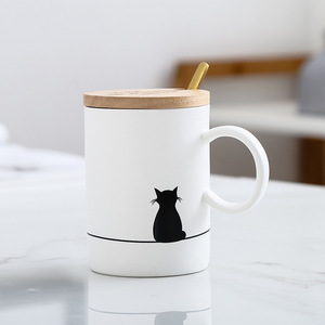 Taza <span class=keywords><strong>de</strong></span> café <span class=keywords><strong>de</strong></span> porcelana con tapa <span class=keywords><strong>de</strong></span> madera, <span class=keywords><strong>diseño</strong></span> <span class=keywords><strong>de</strong></span> gato perezoso blanco y negro - Product Image 4