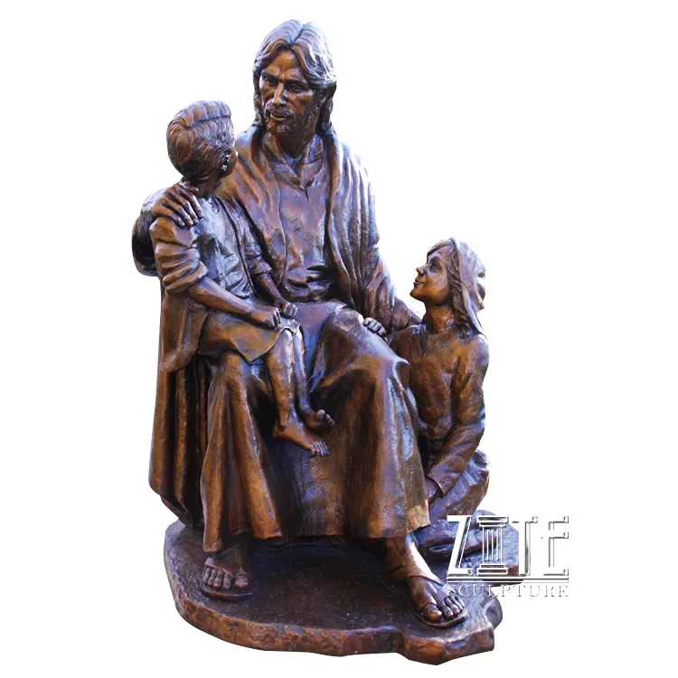 Kích Thước Cuộc Sống Công Giáo Tôn Giáo Điêu Khắc Bronze Jesus Với Trẻ Em Tượng