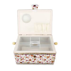 Grand panier à couture en tissu carré D&D avec double couvercle, boîte à couture tissée à la main, organisateur, boîte à travaux d'aiguille florale, cadeau de loisir, vente en gros - Product Image 3