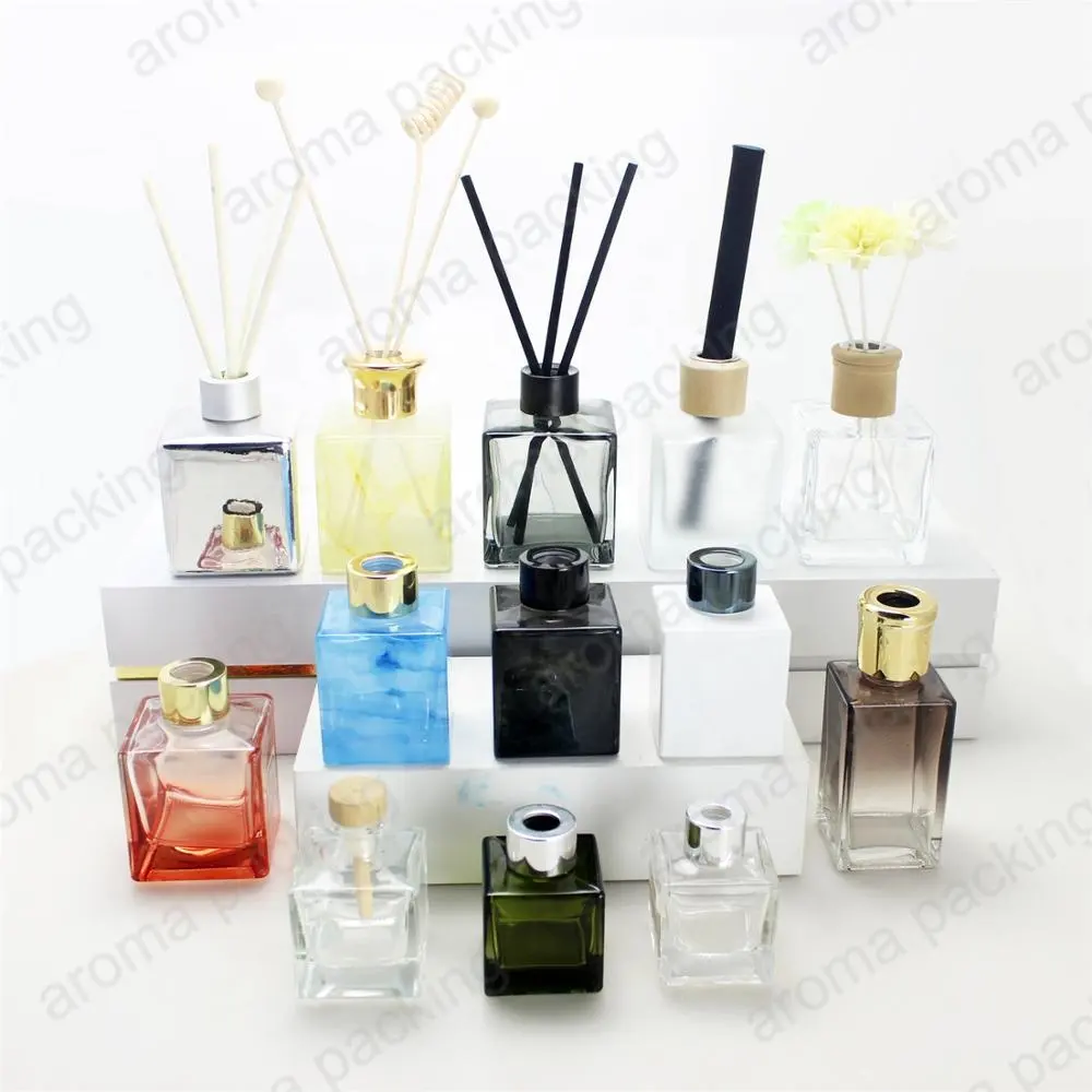 Bouteille de parfum transparente avec couvercle en verre, 50 ml, flacon rond et carré, pour diffuseur de parfum