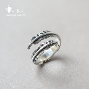 925 <strong>Silver</strong> <strong>Feather</strong> Open <strong>Rings</strong> for Girls - Product Image 1