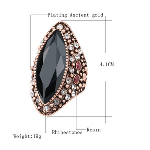 <span class=keywords><strong>Bague</strong></span> en or antique avec gros cristal bohème 2018, anneaux en pierre bleue texturée de luxe pour femmes, bijoux turcs vintage - Product Image 2