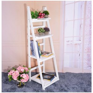 Estante de flores soporte de plantas estante de macetas libro de exhibición unidad de almacenamiento de escalera plegable de madera de <span class=keywords><strong>4</strong></span> niveles, blanco - Product Image 2