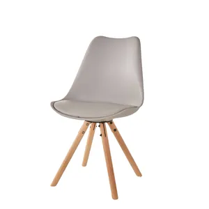 Modern European soft PU cushion metal base wood four leg plastic dining chair