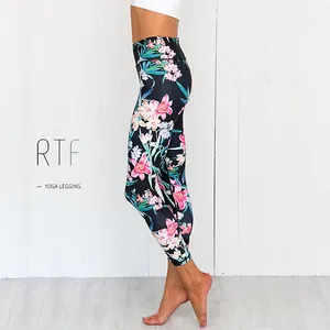 Leggings femininos personalizados com estampa de flores, calças fitness, estampa digital, para academia