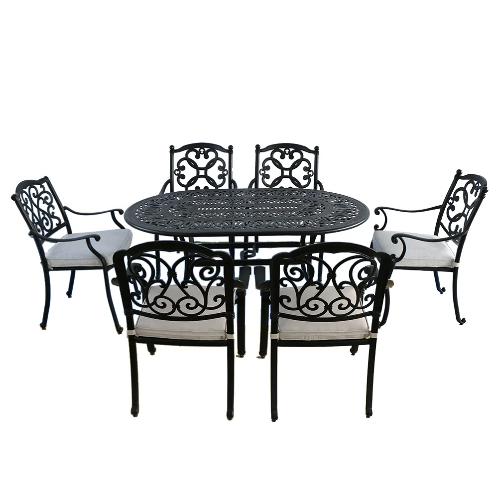 9 PCS Black Cast Aluminum Outdoor Furniture 8 Seats Garden Table Set Dining Table Set
