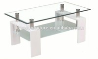 Table basse élégante en verre trempé, plateau en verre moderne, base en métal