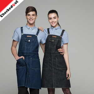 En gros personnalisé suspendus cou <span class=keywords><strong>cowboy</strong></span> tabliers moitié courte section uniformes longue section <span class=keywords><strong>cowboy</strong></span> tablier pour le serveur - Product Image 1
