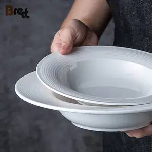 Brett Pure Porcelaine Blanche Simple <span class=keywords><strong>Assiette</strong></span> De Nourriture Occidentale <span class=keywords><strong>Assiette</strong></span> À Salade De Pâtes Vaisselle En Céramique Épaissie Hôtel 8.7 "11.5" - Product Image 1