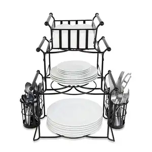 Fabricage Zwart Metalen Draad 7 Stuk Stapelbaar Diner Picknick Buffet Caddy