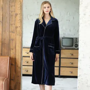 Lange elegante Nacht Robe New Velours lange elegante Nachtwäsche Schal Kragen Damen Winter Samt Robe