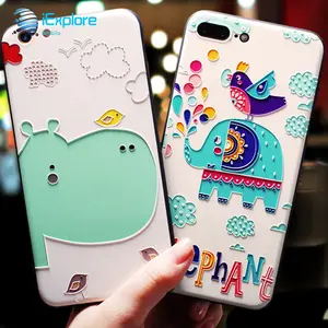 Iexplore Soft Tpu 3d Embossment Custom Printing Cartoon Schattige Dieren Nijlpaard En Olifant Meisjes Telefoon Hoesje Voor Iphone 15 Pro Max