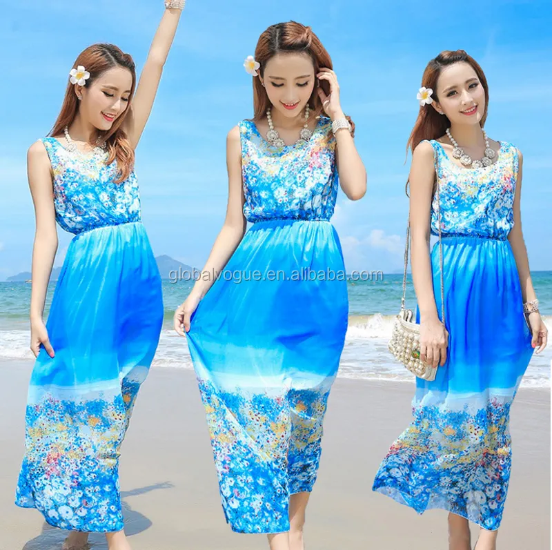 2015 zomer hot sales vrouwen vakantie strand bohemian jurk, bloemen jurk mouwloze vest chiffon jurk