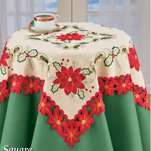 Red Fabric Christmas Embroidered Tablerunner