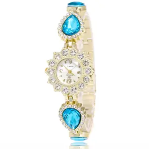 女式手表奢华水晶手链宝石手表连衣裙手表女式金表时尚女性