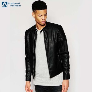 round collar leather jacket