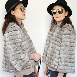 <span class=keywords><strong>Cappotto</strong></span> a righe lussuose a righe di coniglio con strisce incrociate a bottone singolo con maniche a tre quarti da donna - Product Image 3